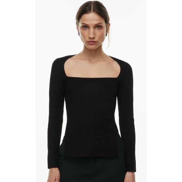 Babaton Aritzia Square Neck Ribbed Sweater Size Small Black Long Sleeve - Picture 7 of 7